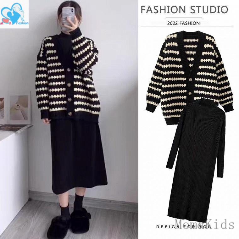 ชุดคลุมท้องแขนยาวถักชุดคลุมท้อง + คาร์ดิแกนเสื้อกันหนาวฤดูใบไม้ผลิฤดูใบไม้ร่วงการตั้งครรภ์ชุดสองชิ้น