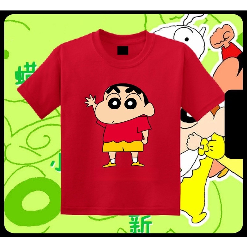 Crayon Shin Chan เสื้อยืดเด็กแขนสั้นการ์ตูนคลาสสิกนุ่มมีสไตล์สนุกสีสันสดใส
