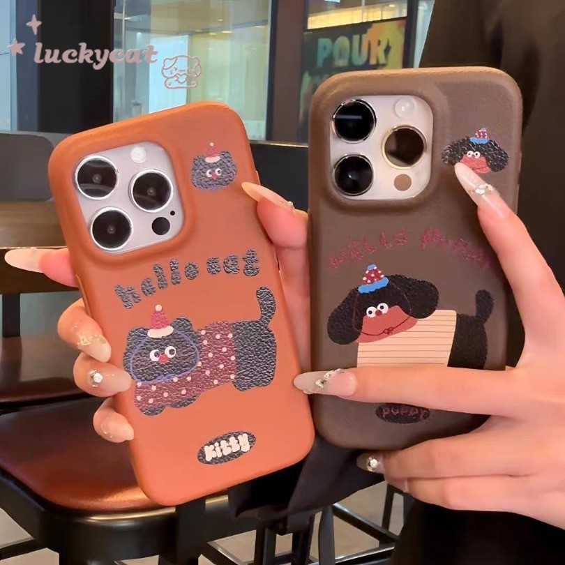 Iphone 16 15 14 13 12 11 Pro Max X Xr Xs Max 7 8 Plus SE2020 เคสโทรศัพท์การ์ตูนน่ารักลูกสุนัขและแมวคู่นุ่มปกหลัง