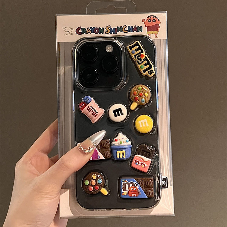 เกาหลี 3D m & m Bean ช็อกโกแลตสําหรับ IPhone 11 กรณี 15 14 16 Pro Max 13 12 Pro Max กรณี 15 PLUS Hard Glitter ปกหลัง