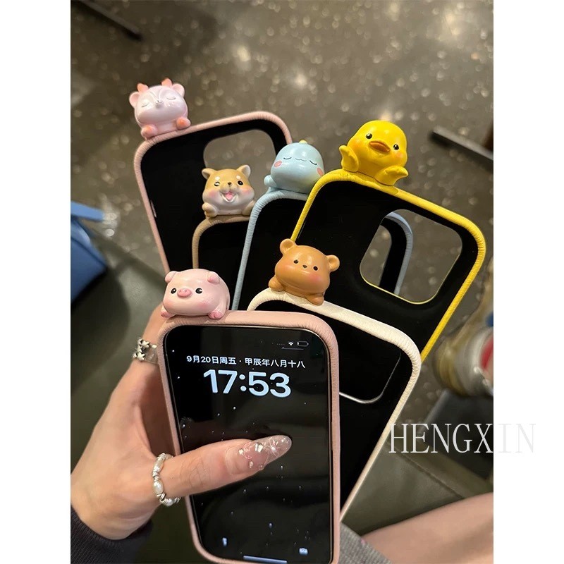 ลายหนังสีทึบน่ารักสามมิติคลานสัตว์เล็กเหมาะสําหรับ แอปเปิล 16มือโปรMAX เคสโทรศัพท์ ไอโฟน 12 13 14 15โปรแม็กซ์ ใหม่ 14บวก ป้องกันการตก 13มือโปรMAX ผู้ชายและผ