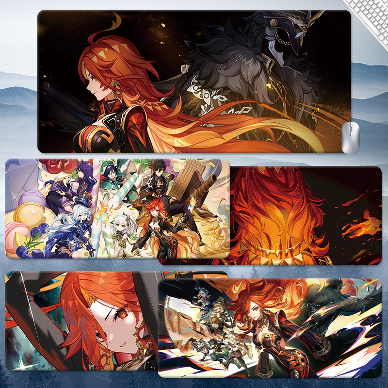 Mavuika แผ่นรองเมาส์ Genshin Impact อะนิเมะ Mavuika แผ่นเกม NATA Vulcan แป้นพิมพ์คอมพิวเตอร์ขนาดใหญ่