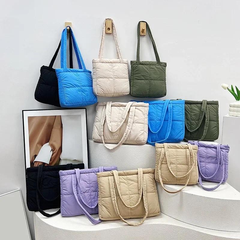 Fansty ไนลอนจีบกระเป๋าสะพายสตรี Puffy Padding นุ่มน้ําหนักเบา Crossbody กระเป๋าขนาดใหญ่กระเป๋าถือ