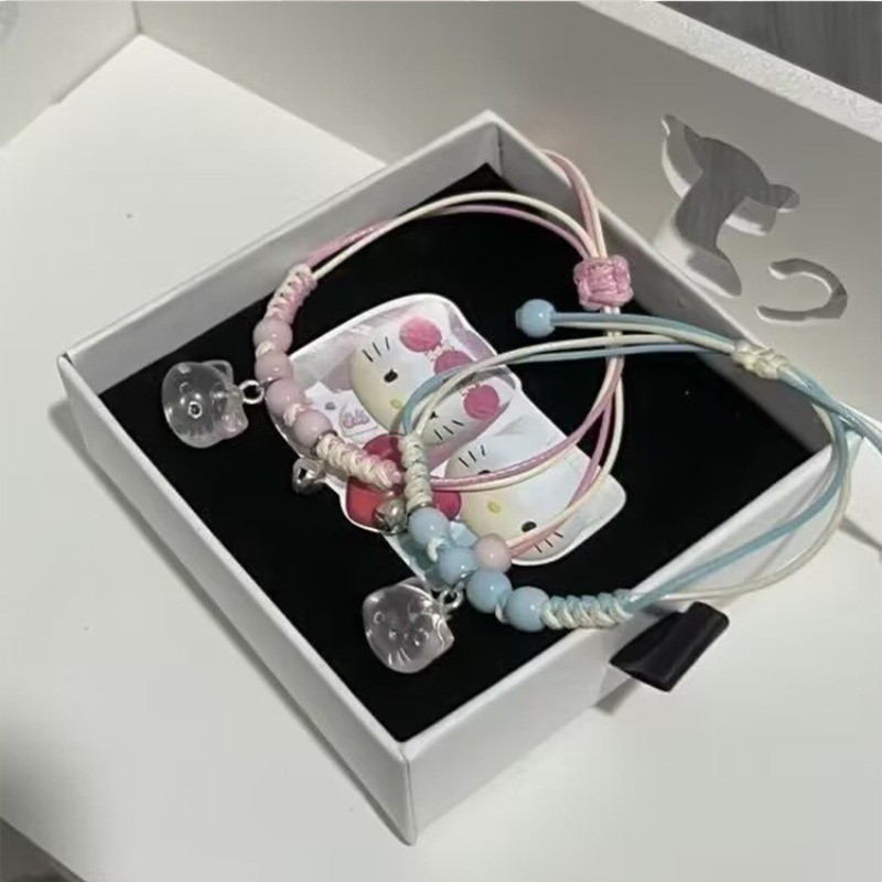 Hellokitty สร้อยข้อมือเชือกมือผงทอมือเฉพาะของขวัญแฟนนักเรียนน่ารัก Hello Kitty ปรับได้ ราคา ถูกที่สุด ดีลบีเคเค