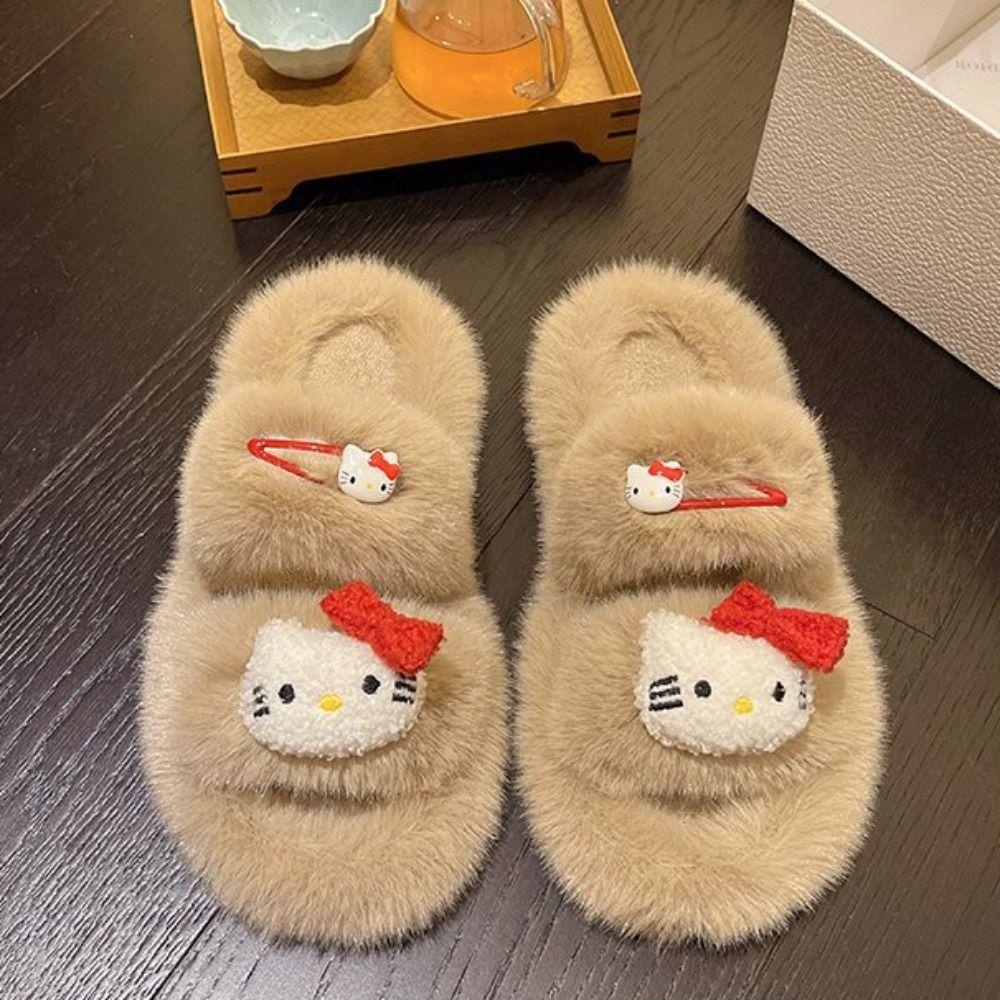 Dyruidoj1 รองเท้าแตะแมวคิตตี้, รองเท้าแตะปุยกุทัณฑ์หนา, รองเท้าบ้านกํามะหยี่สบาย Kawaii รองเท้าแตะตุ๊กตานุ่มในร่ม