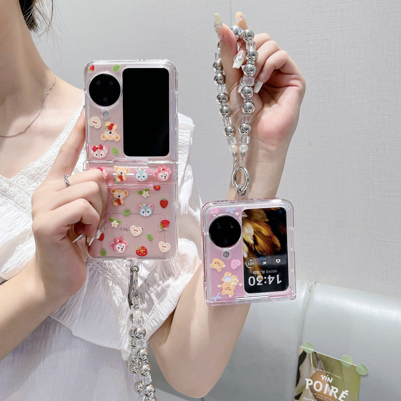 เคสโทรศัพท์แบบพับได้สําหรับ Oppo Find N2 N3 Flip Cute Love Panda Bracelet เคสโทรศัพท์ tpu แบบแข็ง