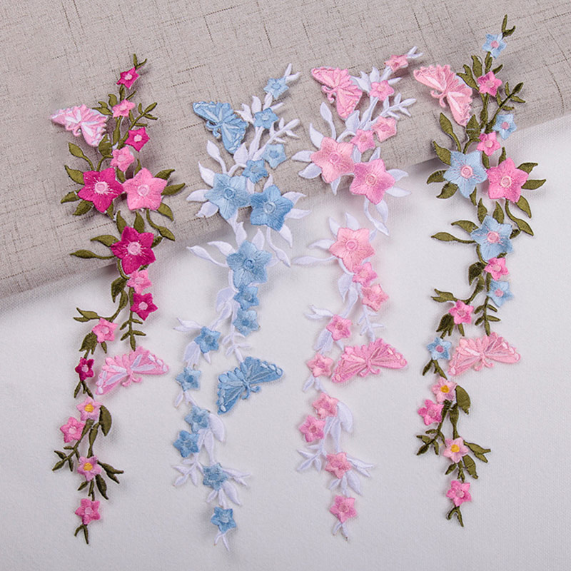 ดอกไม้ยาวดอกไม้ Applique DIY Cheongsam เสื้อผ้าเย็บปักถักร้อยแพทช์ผ้าสติกเกอร์เหล็กบนแพทช์หัตถกรรมเย็บซ่อม