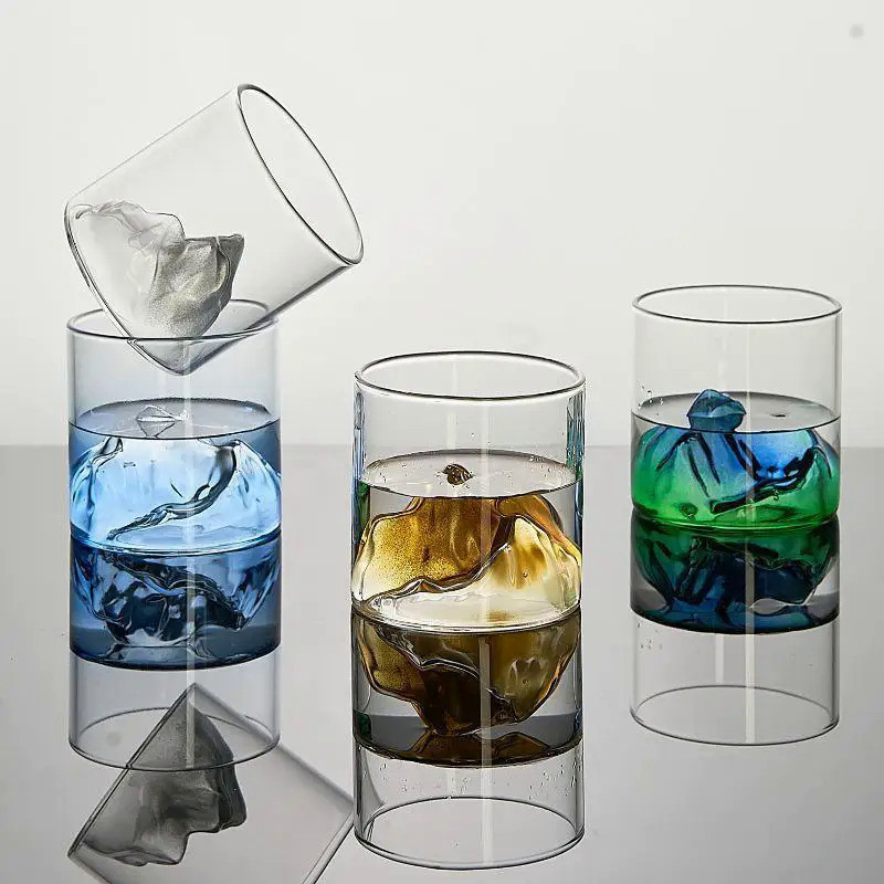 Chinese style Whisky Glass Cup 3D Mountain Water Glass Glacier Mug Vodka Wine Cup Glass Artwork Gift