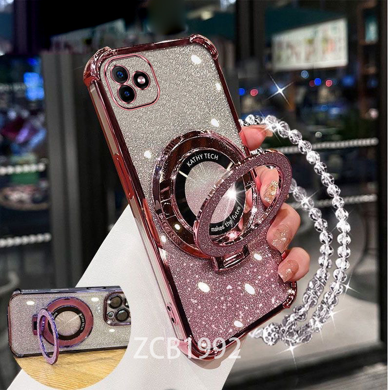 ยอดนิยมCase สําหรับ Samsung A06 TPU สี่มุม Anti Drop Flash Powder โปร่งใสเคสโทรศัพท์วงเล็บแม่เหล็กสร้อยข้อมือคริสตัล