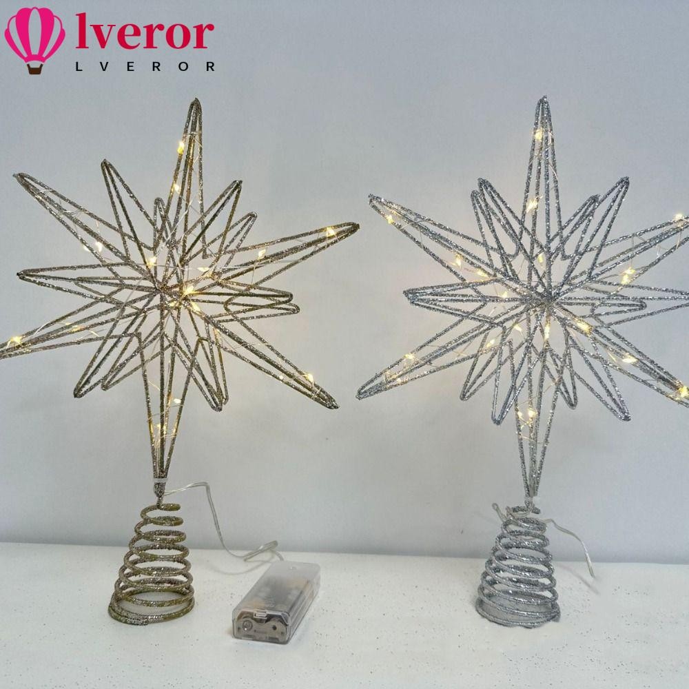 Lveror Christmas Tree Topper, Star Xmas ตกแต่ง Glitter Christmas Tree ตกแต่ง, Creative LED Light Lamp Party Supplies Iron Light Up Props