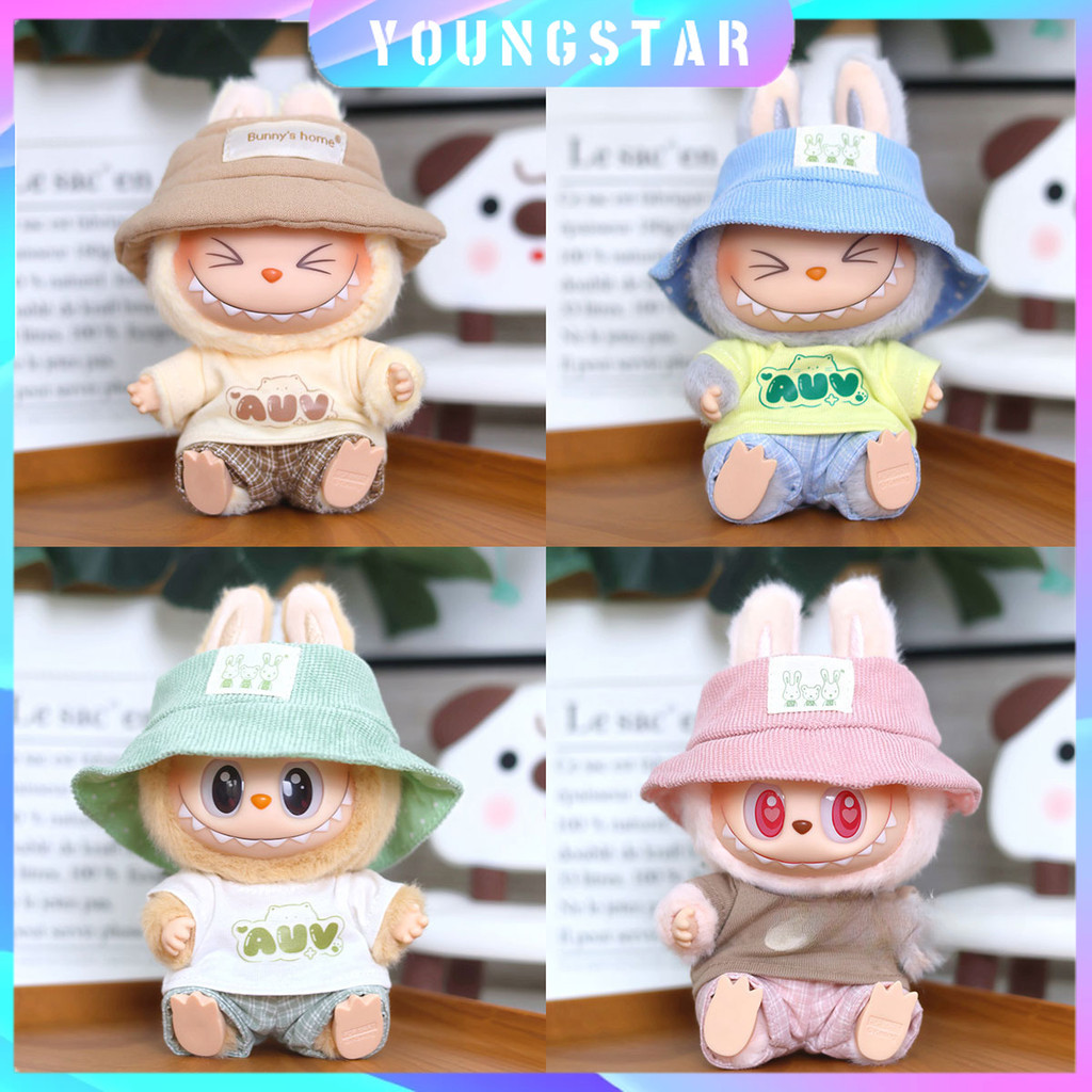 ยอดนิยม labubu เสื้อผ้าเด็กรุ่นที่สอง rab ไวนิลเสื้อผ้า 17 ซม.นั่งผ้าฝ้ายตุ๊กตาหมวกเสื้อยืดกางเกงชุดสําหรับ labu ผ้า