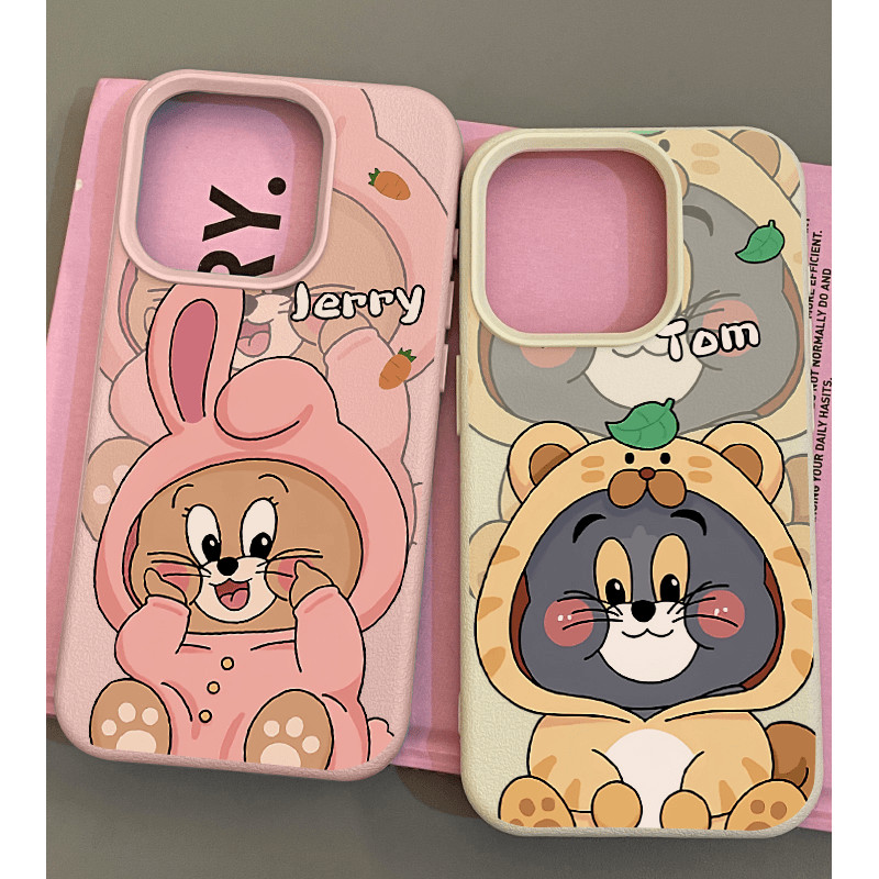 Iphone 16 15 14 13 12 11 Pro Max X Xr Xs Max เคสโทรศัพท์การ์ตูน Tom Jerry คู่หนังนุ่มปกหลัง