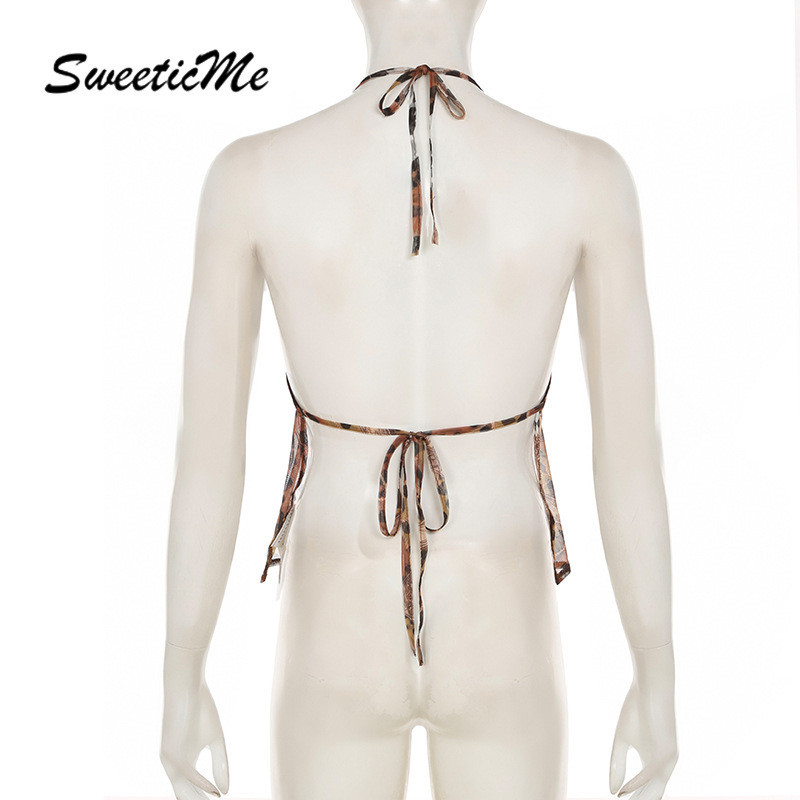 SweeticMe แฟชั่นใหม่ของผู้หญิงเซ็กซี่ตาข่ายซีทรูเสือดาวเสื้อกล้ามไม่สม่ําเสมอเสื้อชั้นในสตรี — صورة 7
