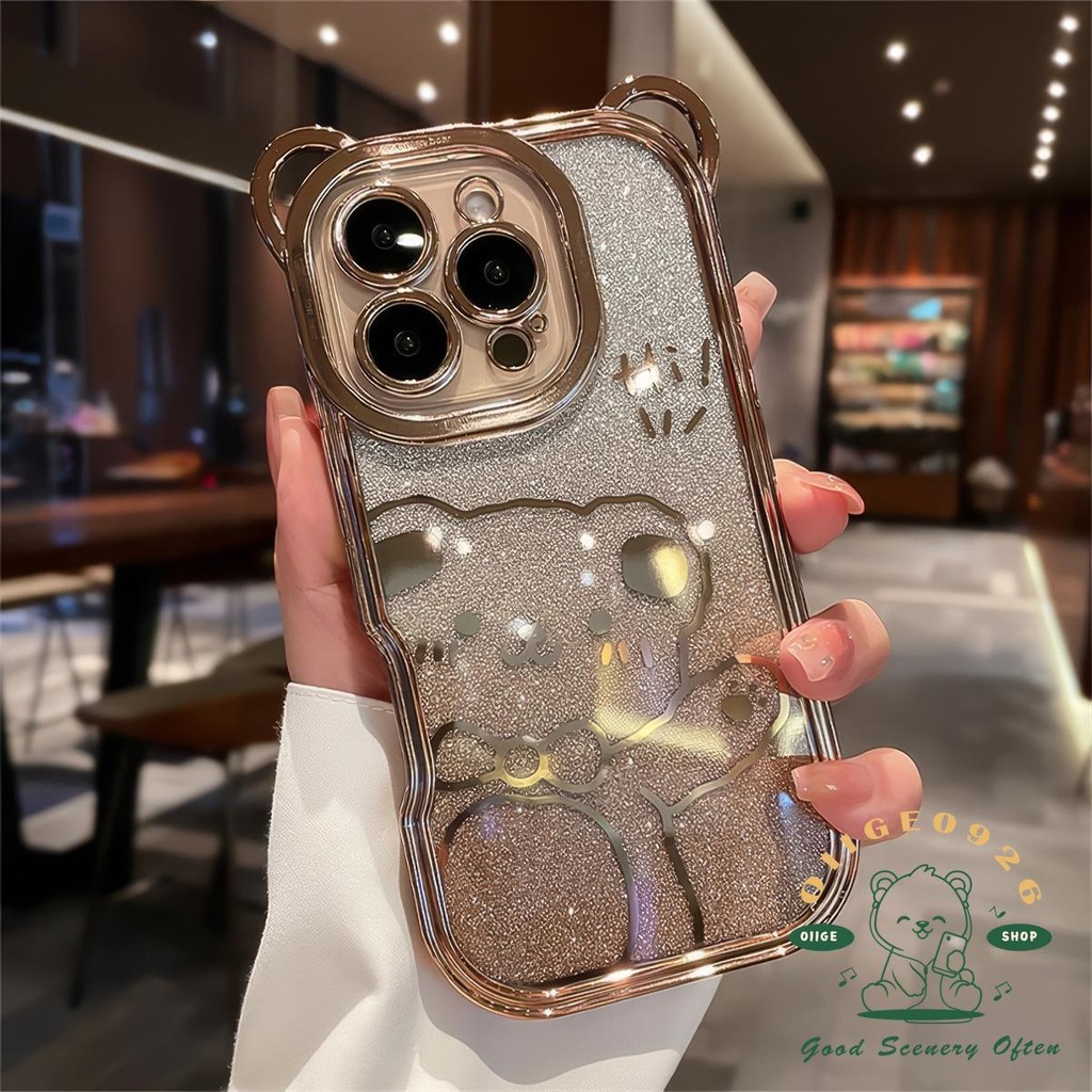 เคส iphone16 Plating bear Glitter เคสโทรศัพท์ iphone16 Pro Max 15 14 13 12 11 เคสสําหรับเคส iPhone นิ่มซิลิโคน TPU กันกระแทก