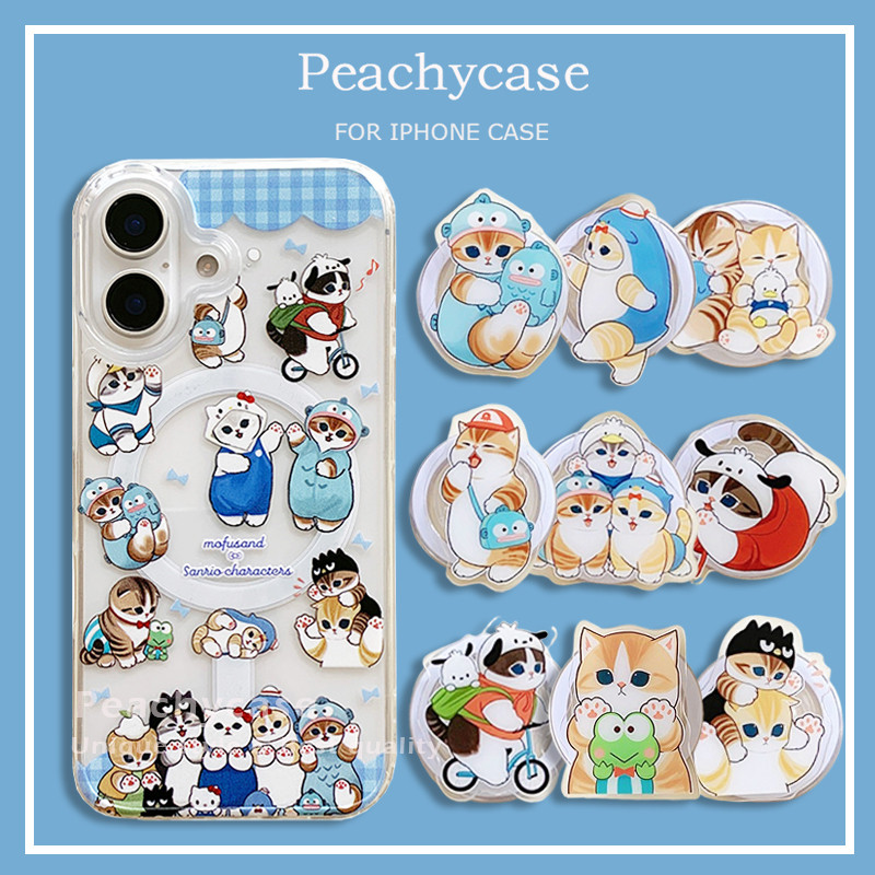 การ์ตูน Sanrio Hangyodon Pochacco Cat Magnetic Holder ไร้สายชาร์จเคสโทรศัพท์สําหรับ iPhone 16 15 14 Plus 13 12 Pro Max 11 อะคริลิค Shock Proof Mobile Casing