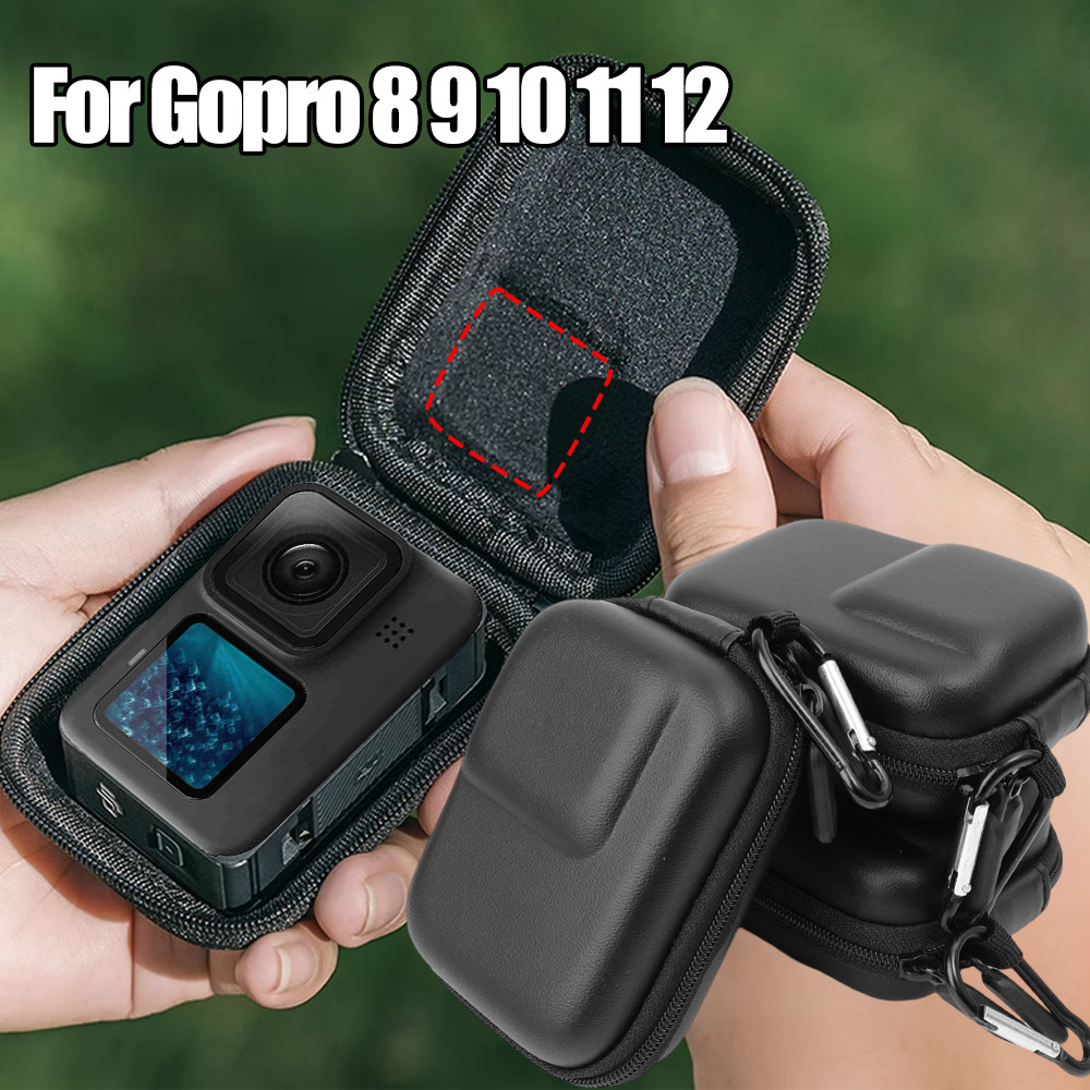 กระเป๋าเก็บกล้องสีดําสําหรับ โกโปร 8/9/10/11/12 - อุปกรณ์เสริมกล้อง - เคสป้องกันกล้องที่ทนทานแบบพกพา - ตัวป้องกันกล้องพร้อมตะขอ