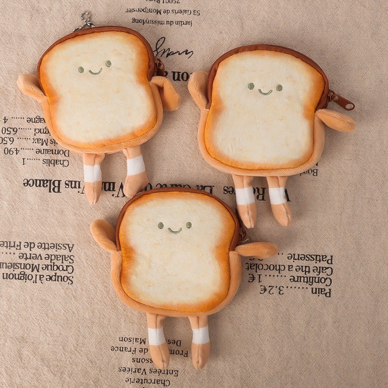 กระเป๋าใส่เหรียญตุ๊กตาขนมปังปิ้งการ์ตูนน่ารัก-ผู้หญิงเปลี่ยนกระเป๋าเงินกระเป๋า-ขนมปังจําลองเหรียญกระเป๋าสตางค์กระเป๋าเก็บ