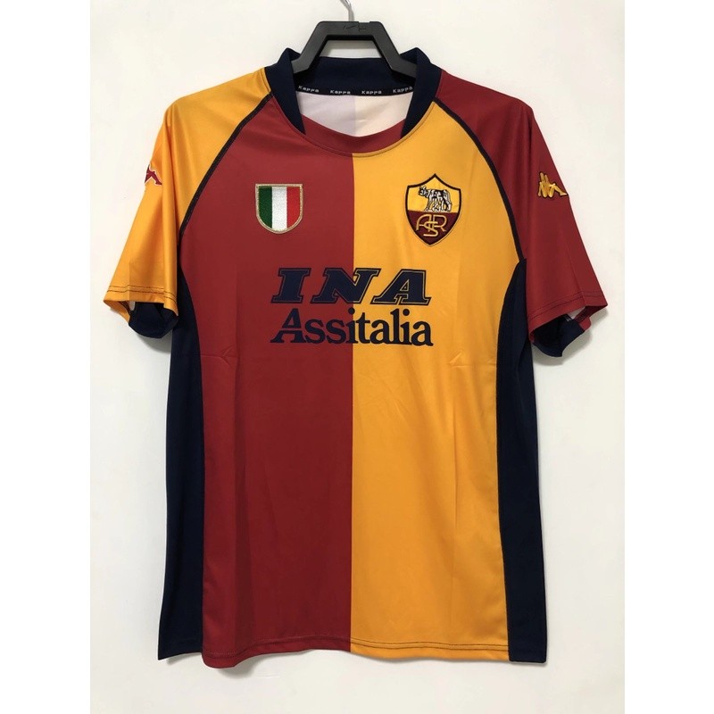 00/01 Roma Home Retro Tops เสื้อฟุตบอล S-XXL ผู้ชายฟุตบอลแขนสั้น Jersey แห้งเร็วกีฬาเสื้อฟุตบอล AAA