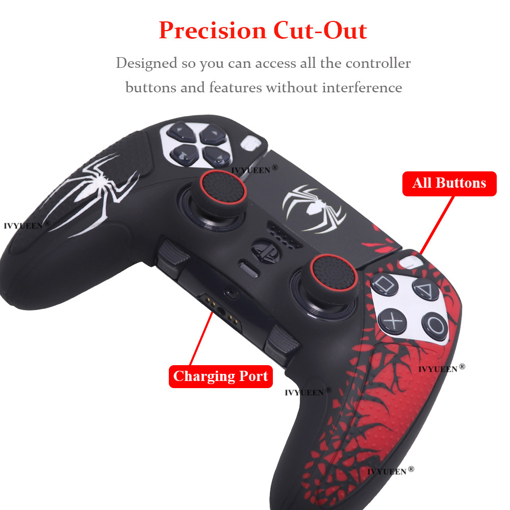 Ivyueen ซิลิโคนผิวสําหรับ PlayStation 5 PS5 Edge DualSense Controller Spider เคสป้องกัน Touch Pad สติกเกอร์
