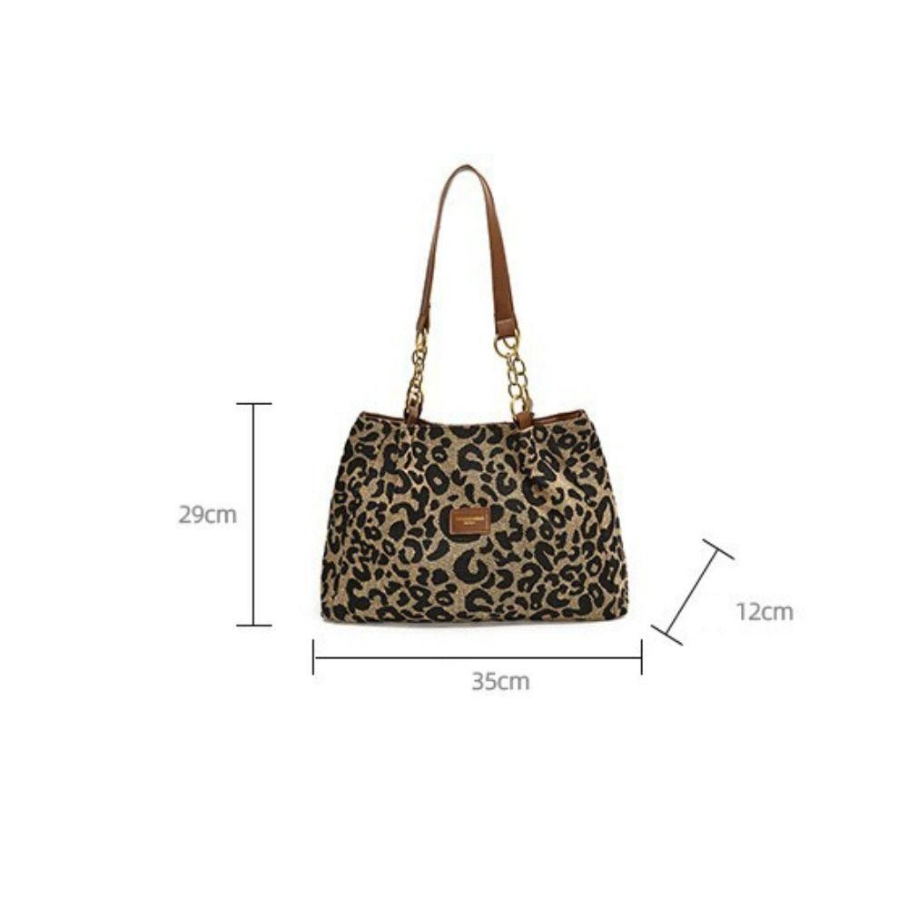 Easts Tote Bag กระเป๋าสะพายผ้าแคนวาสลายเสือดาว กระเป๋าใต้วงแขนความจุขนาดใหญ่แบบลําลอง ผู้หญิง
