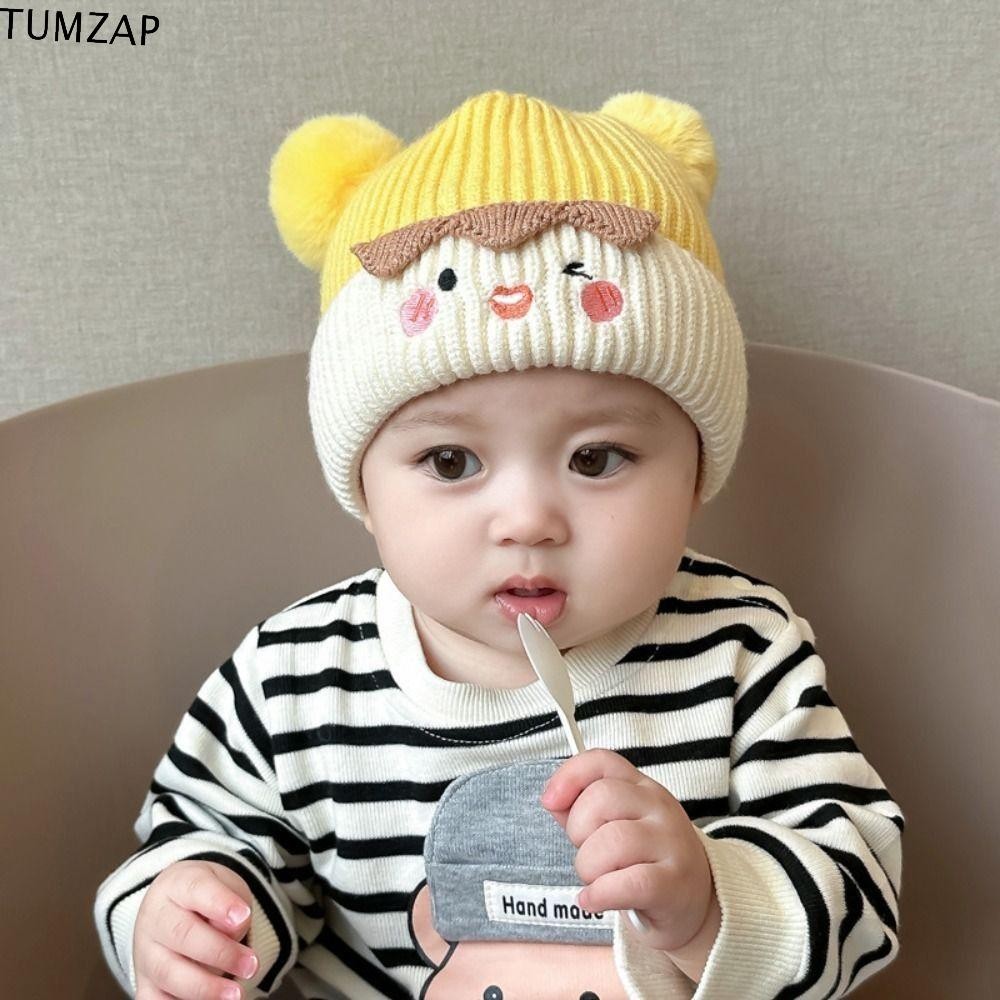 Tumzap หมวกเด็กฤดูหนาว, หมวกถักเด็กหนา Hairball, เด็กน่ารักกลางแจ้งเกาหลีเด็กวัยหัดเดินหมวกหมวกเด็ก