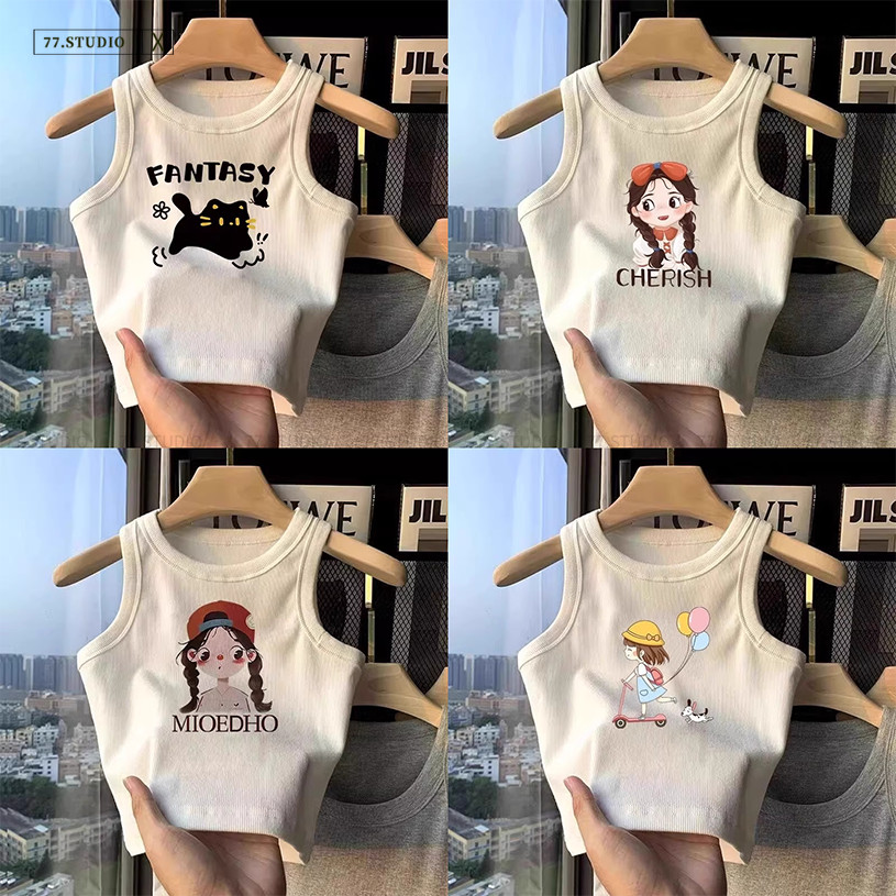 COD（จัดส่งภายใน 24 ชั่วโมง）‌เสื้อยืดกล้ามแฟชั่น สาวๆ ผ้า้าฝ้าย ยืดหยุ่น ลายน่ารักสดใส หลายแบบ💖