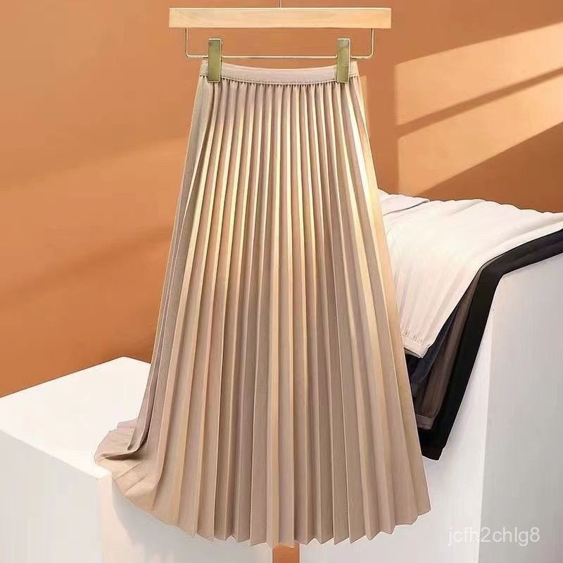 Plus size pleated skirt woman clothes new satin A-line skirt fashionable women high waist versatile