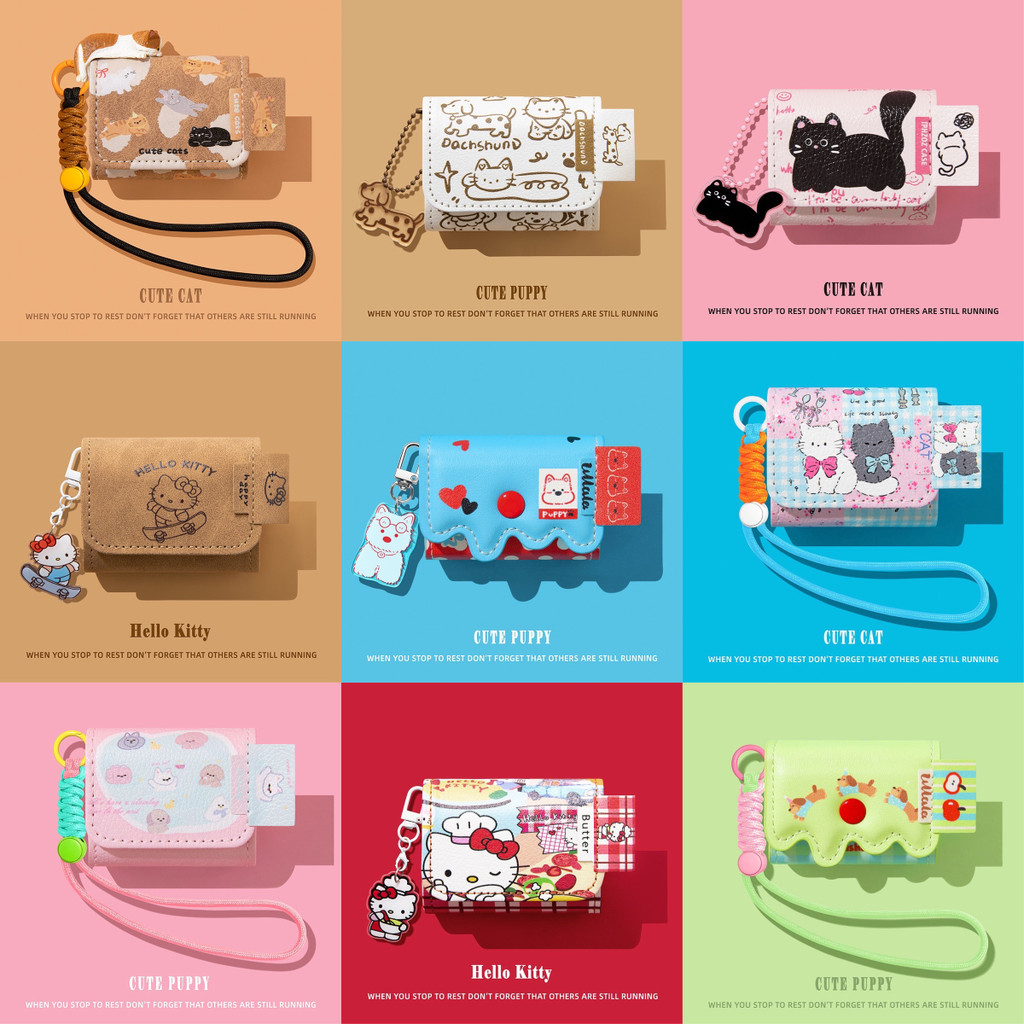 เคสหนังลายการ์ตูนแมวดําพร้อมโซ่ สําหรับ AirPods 1/2/3/4 และ AirPods Pro/Pro 2 หูฟังไร้สายบลูทูธ