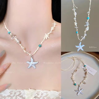 สร้อยคอพร้อมจี้ necklace สีโดพามีน เปลือกหอยและปลาดาว ลูกปัดสี แฟชั่นหวานๆ ส่งเร็วS1292
