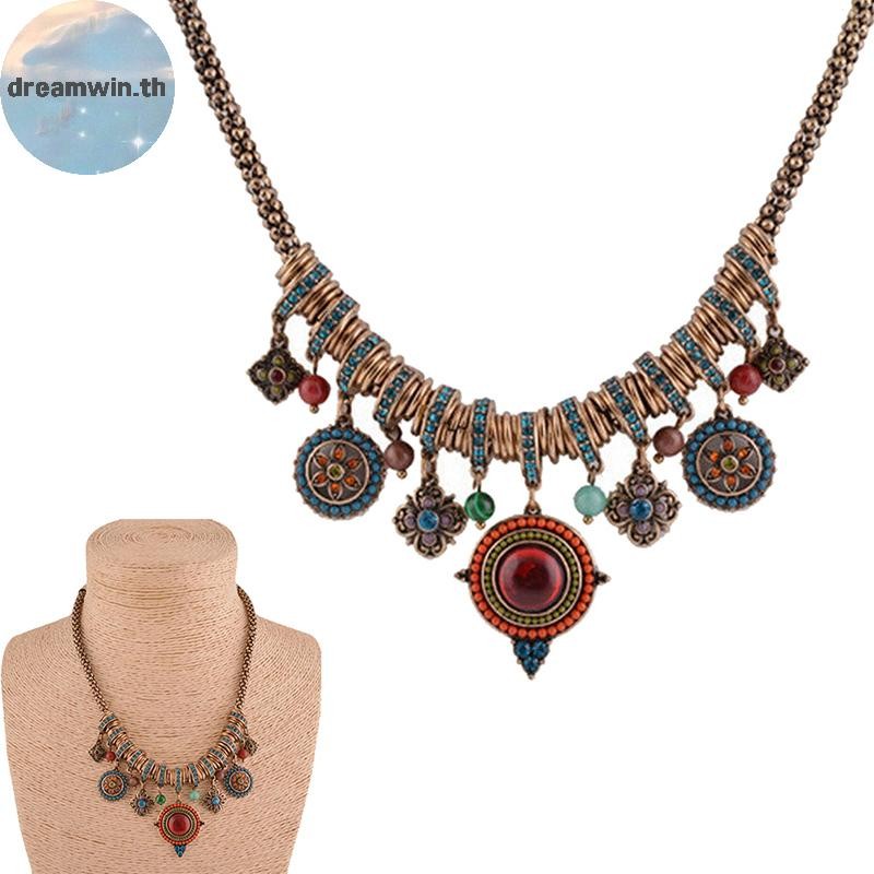 Dreamwin ใหม่ Gypsy Tribal ตุรกี Boho Chain Bid สร้อยคอกับจี้ Fringe