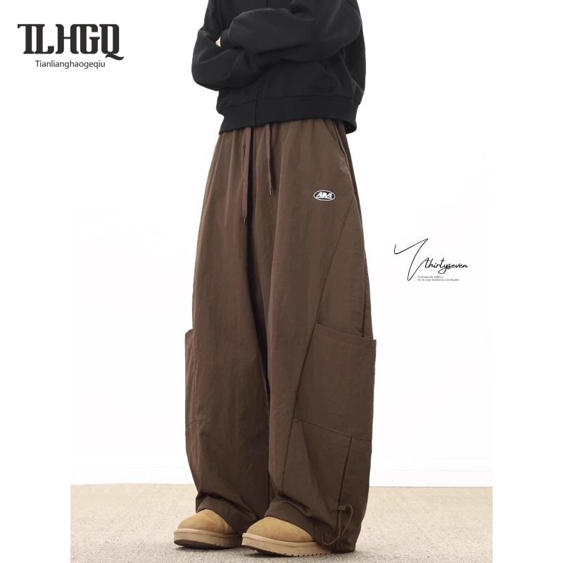 TLHGQ กางเกงขายาวผู้ชาย แฟชั่น American high street หลวมสบายๆคุณภาพสูงสไตล์เป็นกลางกางเกง scimitar