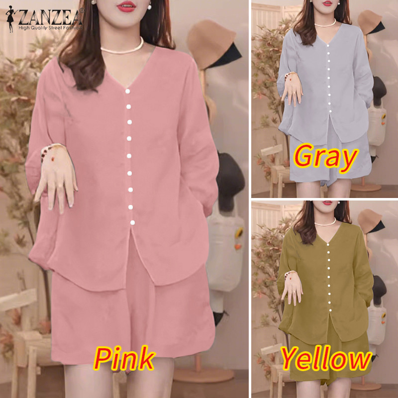 ZANZEA ชุดลำลองสไตล์เกาหลี คอV แขนบานพิเศษ ขากว้าง - รูปที่ 2