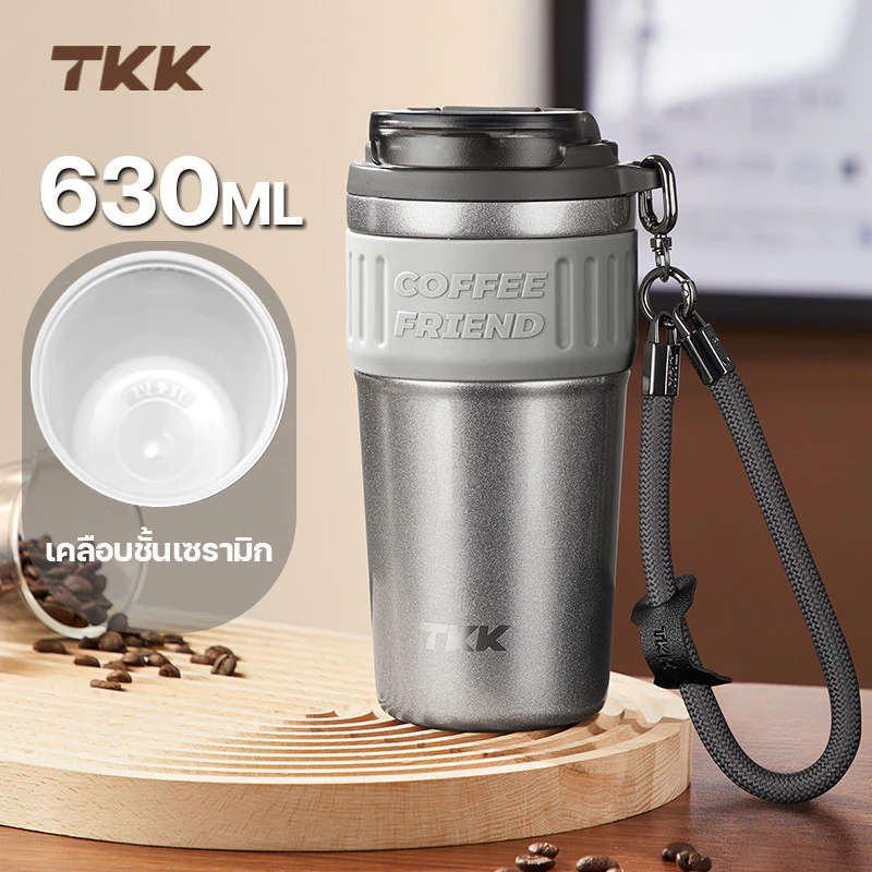 TKK แก้วกาแฟพกพา 630ml สแตนเลส 316 เคลือบเซรามิค เก็บอุณหภูมิ สูญญากาศ ความร้อนความเย็น ปากกว้าง