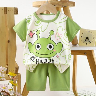 เสือผ้าเด็ก ชุดเซทเสือแขนสัน+กางเกงขาสัน ชุดเด็กลายหมี ลายกา…