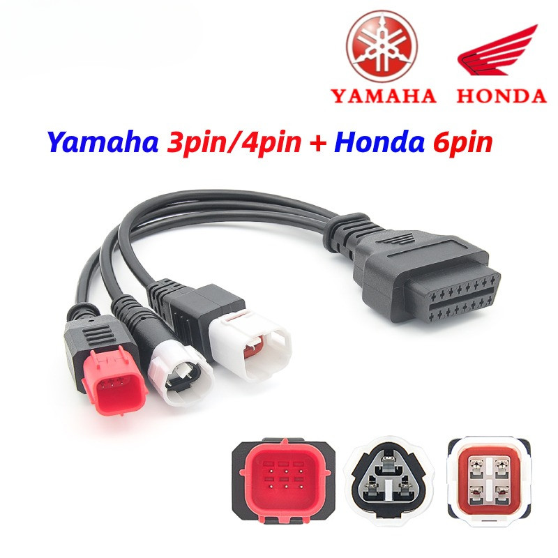 3 in 1 สายเคเบิลต่อขยาย OBD2 สําหรับรถจักรยานยนต์ Yamaha 3pin 4pin และ Honda 6pin เป็น 16Pin Y15 V2 