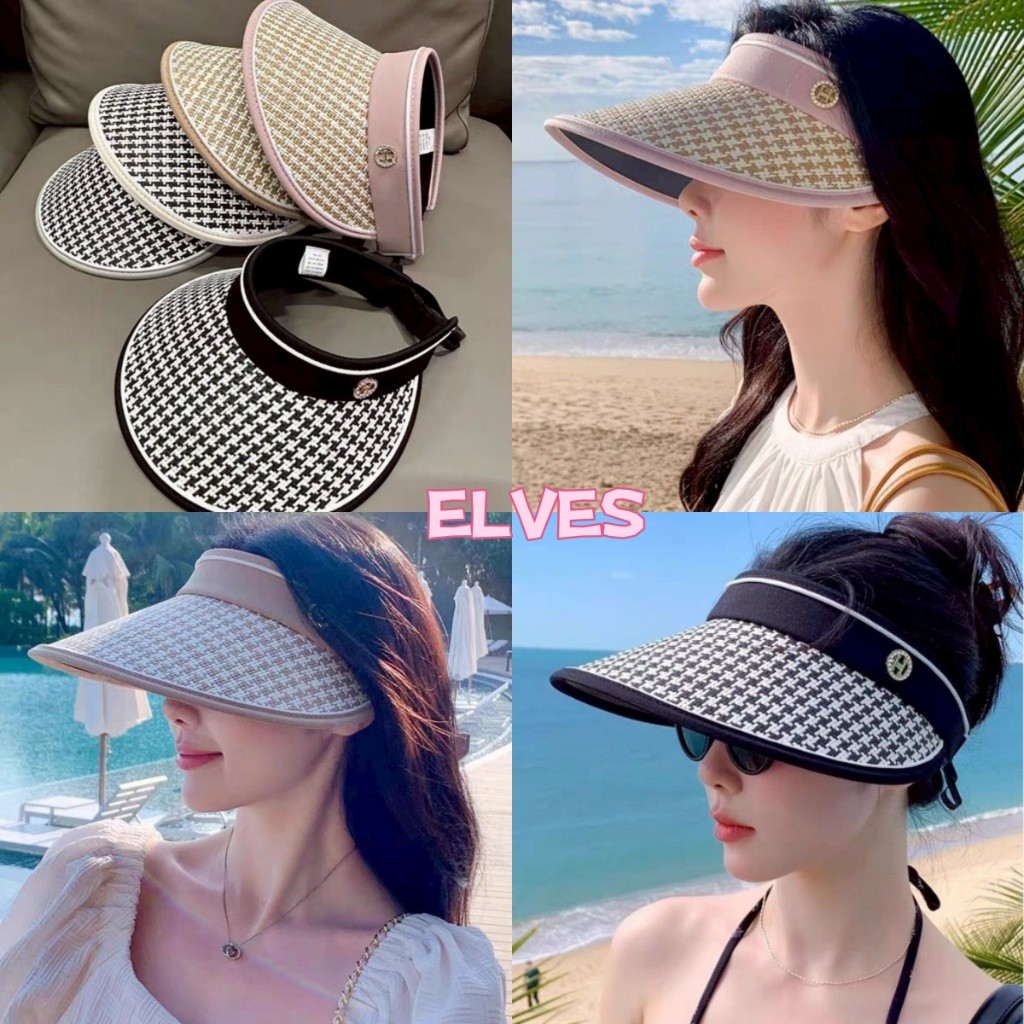 Elves พร้อม หมวกปีกด้านหน้า ป้องกัดแดด ดีเทลลายตาราง สีน่ารัก"MK-17"