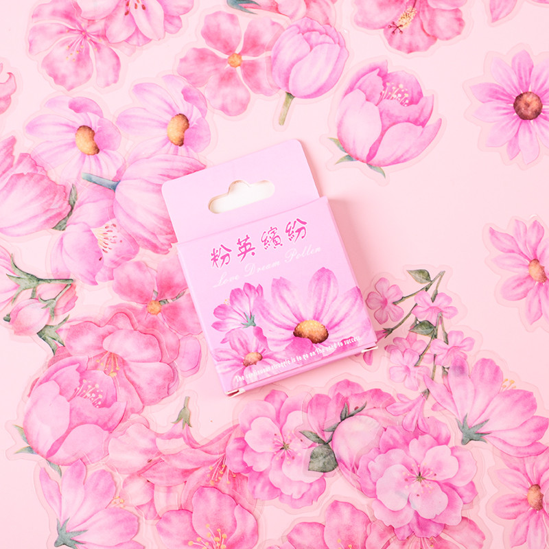 46 ชิ้นชนิดบรรจุกล่องสีชมพู Cherry Blossom Series สติกเกอร์ PET Journal Deco DIY สติกเกอร์