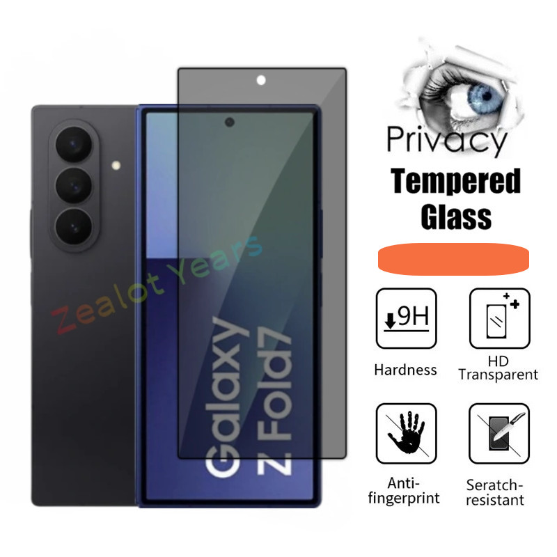 Anti Privacy กระจกนิรภัยสําหรับ Samsung Galaxy Z Fold7 Fold6 5G พับ 7 6 ป้องกันหน้าจอ Anti Peek กระจกป้องกันไม่มีปลดล็อคลายนิ้วมือ