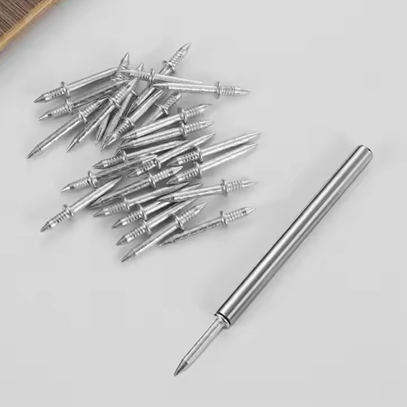 🟢COD🟢100ตัว ตะปูสองด้าน งานปิดขอบ ซ่อนหัวตะปู ทำจากเหล็กแข็ง หัวแหลมสองด้าน มีตัวตอกให้ด้วยในกล่อง สำหรับงานไม้ งานขอบ - รูปที่ 6