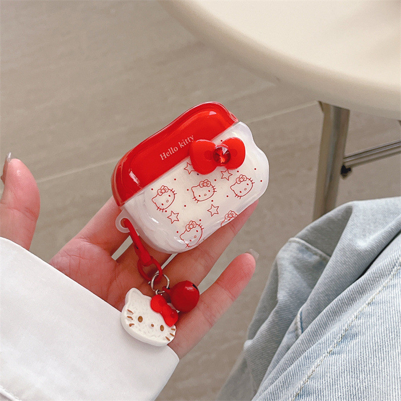 สําหรับ AirPods 4 1 2 3 Pro 2021 การ์ตูน Hello Kitty Soft TPU เคสป้องกันสําหรับหูฟังบลูทูธไร้สายพร้อมตะขอ