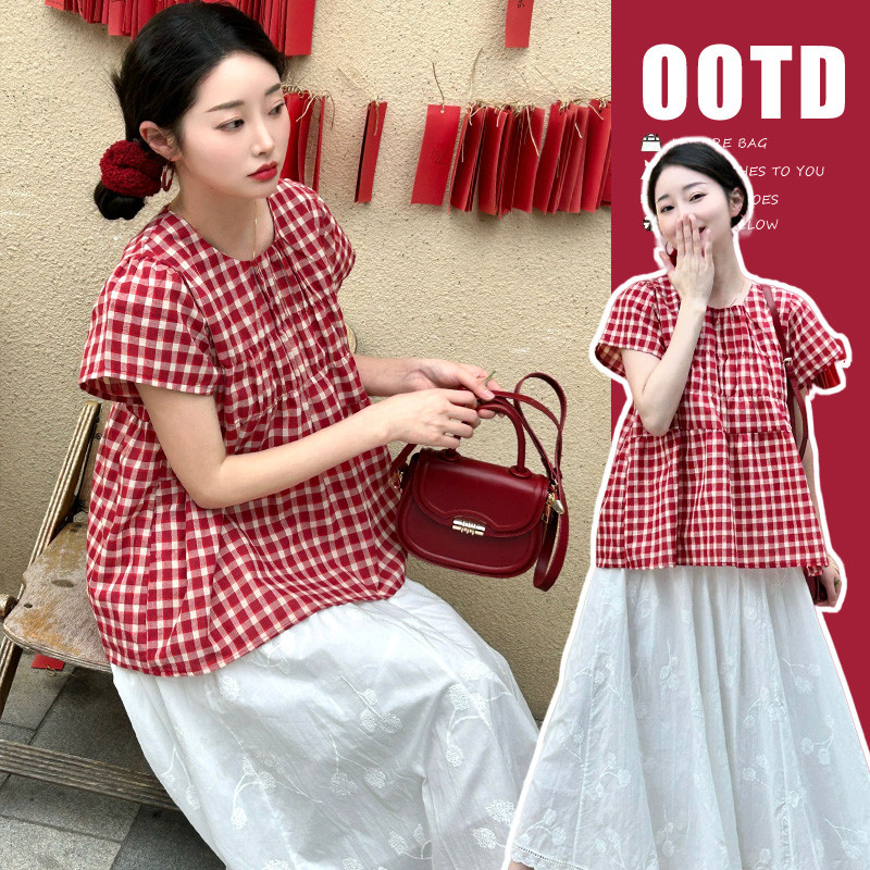 ชุดคลุมท้องลายสก๊อตย้อนยุค ฤดูร้อนพร้อมกระโปรง