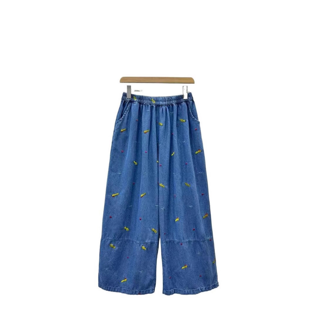 ที่มีคุณภาพสูงผู้หญิงกางเกงยีนส์กางเกงปักกางเกงยีนส์ฤดูร้อนสดหวานหลวมอเนกประสงค์สบายๆกางเกงขากว้าง