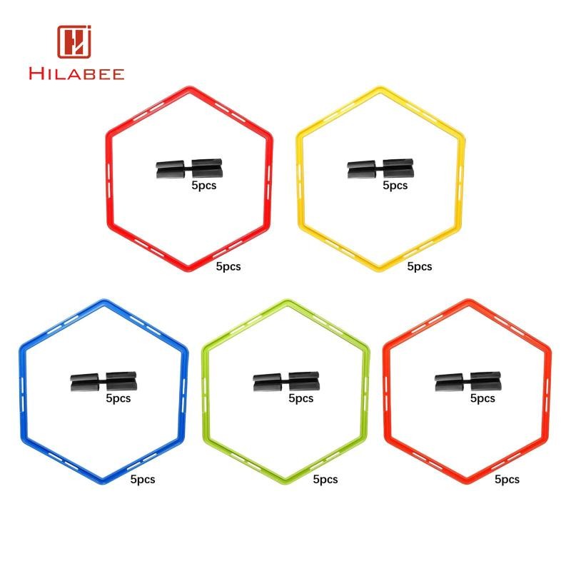 HILABEE 5x Hex Agility Rings สำหรับฝึกทักษะความคล่องตัวและความเร็ว ใช้งานได้ในกีฬารักบี้และบาสเกตบอล