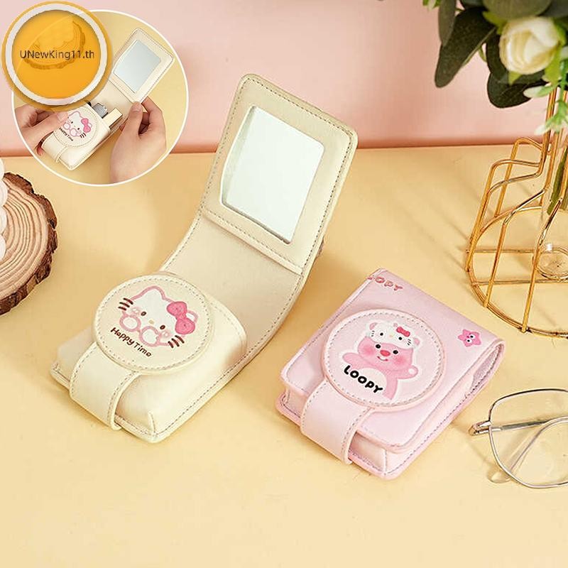 UNewKing Sanrio Hello Kt กระเป๋าลิปสติกพร้อมกระจกมินิแบบพกพากระเป๋าเก็บเครื่องสําอางฝาครอบป้องกันผู้หญิงกระเป๋าแต่งหน้ากระเป๋าหนัง PU th