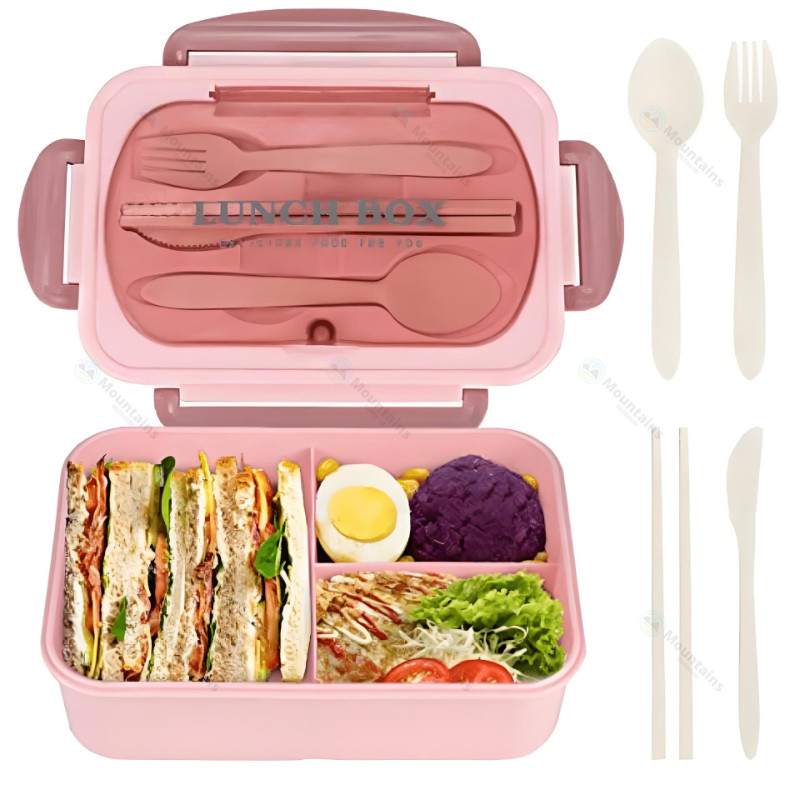 กล่องเบนโตะ กล่องข้าว กล่องอาหาร ใส่ไมโครเวฟได้ ฝาล็อค 4 ด้าน ป้องกันการรั่วไหล พร้อมช้อนส้อม ขนาด - รูปที่ 6