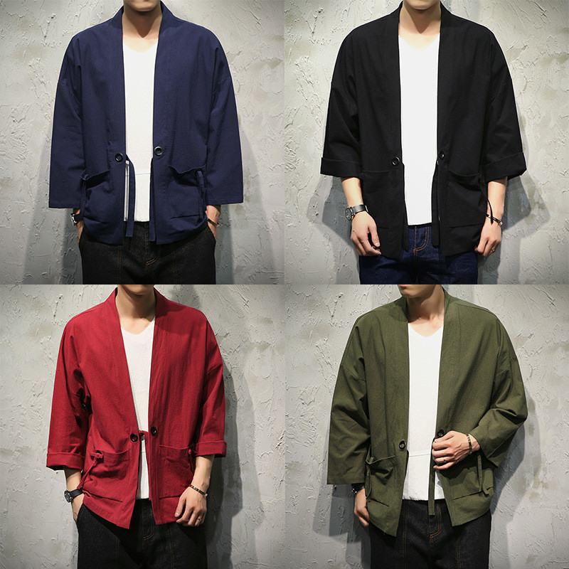 เสื้อคลุมสไตล์ฮันฟูแบบกิโมโนสำหรับผู้ชาย ออกแบบมาอย่างคล่องตัวและสวมใส่ง่าย พร้อมลายเส้นย้อนยุค