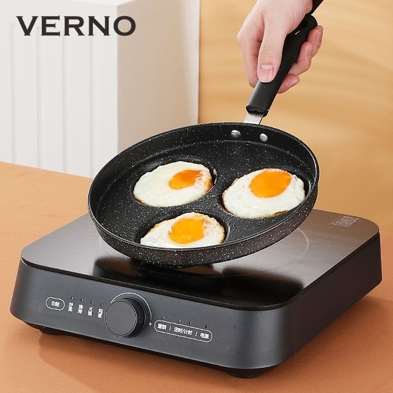 Verno กระทะเคลือบ กระทะทอดไข่ดาว 3 หลุม ทอดง่าย ไม่ติดกระทะ ทอดไส้เบอร์เกอร์ให้มีทรงสวย ทำเมนูได้หลากหลาย