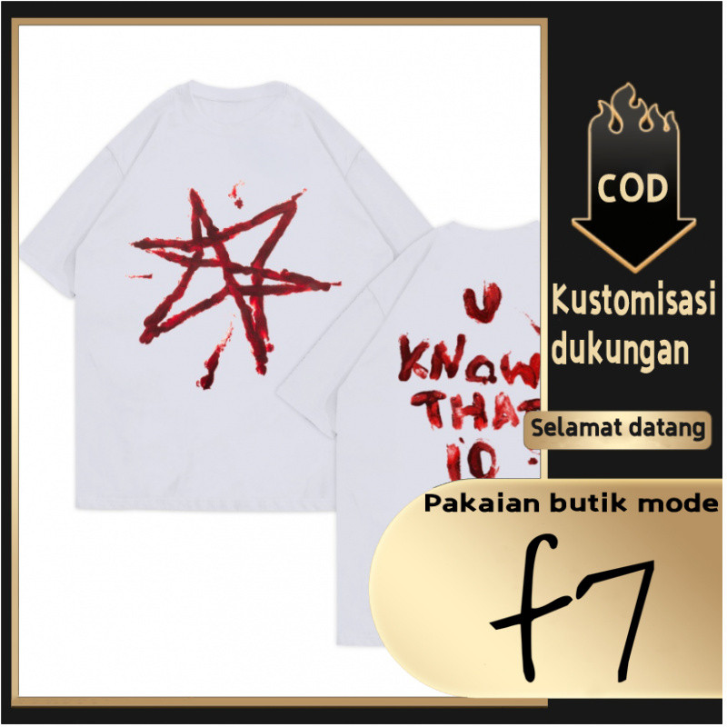 F7 เสื้อยืด Tops เสื้อยืดขนาดใหญ่สําหรับผู้ชายแขนสั้นสีขาว Cool Premium Street สไตล์ผู้ใหญ่ Distro ร