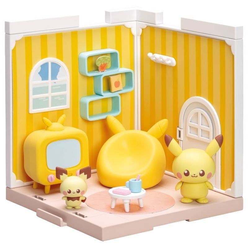 Pokémon Figure Doll Doll Domeka Pokémon Pokepeace Pokepeace Hut Assembled Model ชายหญิง DIY Office Gift