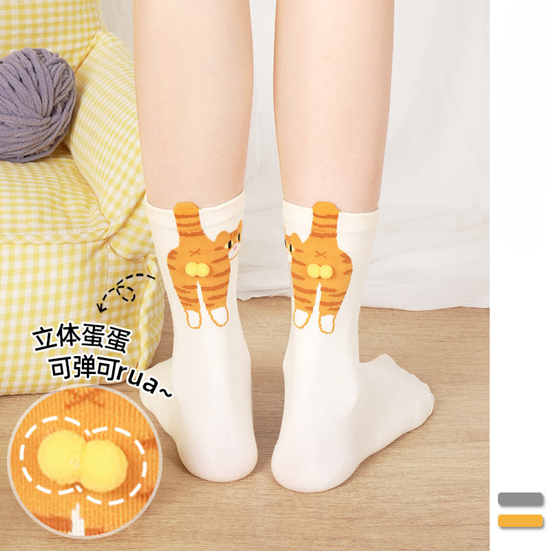 การ์ตูนน่ารักแมวลูกถุงเท้าผ้าฝ้าย น่ารัก โลลิต้า ถักถุงเท้าผู้หญิงสาวกลางหลอดนอนถุงเท้าแมวพิมพ์ชั้นถุงเท้า